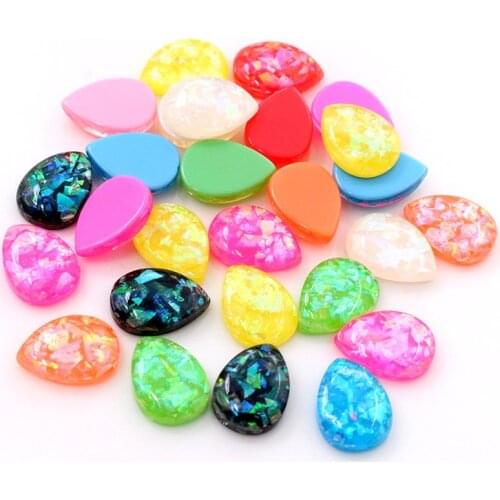 10x14mm 40pcs/Lot Drop Style New Fashion Mix Color Built-in metal foil Flat back Resin Cabochons Cameo -O7-12