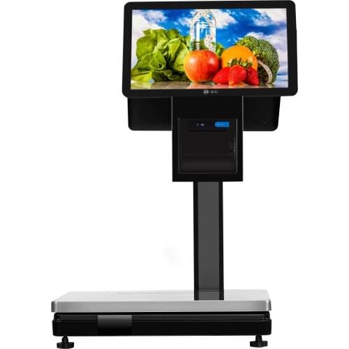 14.1 inch dual touch screen pos scale Fruit/Vegetable weighing scale with built in 80mm+auto cutter printer