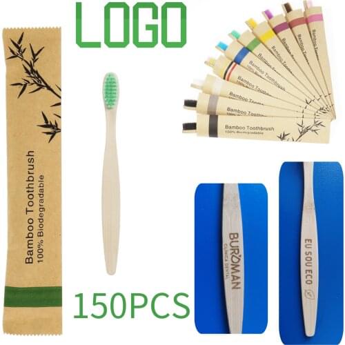 150Pcs Children Eco Friendly Bamboo Resuable Toothbrushes Portable Kids Wooden Soft Tooth Brush Customized Laser Engraving Logo