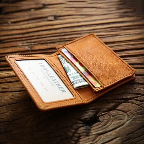 2021 100% Genuine Leather Card Holder For Men Male Vintage Handmade Short Business Credit Card ID Case Small Slim Wallet Purse