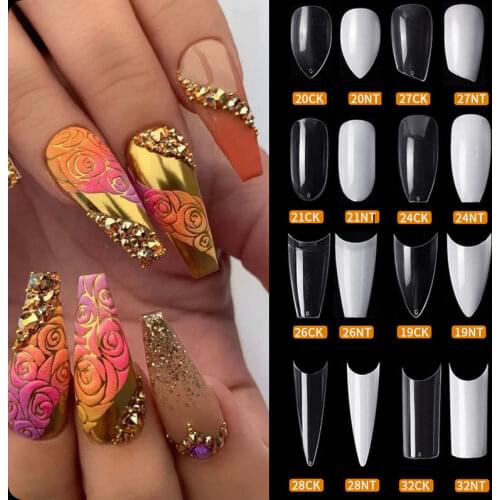 500 Pieces Ballerina Oval Almond Coffin Nail Tips Stiletto Nail Tips False Nails Acrilic Nails Set Clear Full Cover Nails Tips