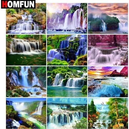 HOMFUN Art 5D Diy Diamond Painting "Waterfall mountain woods" Diamond Pictures Cross Stitch 3D Rhinestone Embroidery Decor