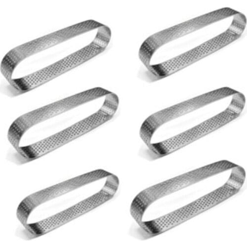 6PCS Oval Tart Ring Stainless Steel Perforated Mold Mousse Ring French Dessert Cake Decorating Mousse Mould Bakeware-ABUX