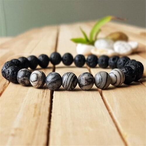 8mm Natural Lava Stone Beads Handmade Bracelet 7.5inch Chakra Blessing Healing Yoga Cuff Prayer Lucky Spirituality