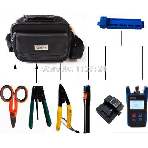 8 in 1 FTTH Assembly Fiber Optic Tool Kit with High Quality Fiber Cleaver Optical Power Meter and Visual Fault Locator 10mw