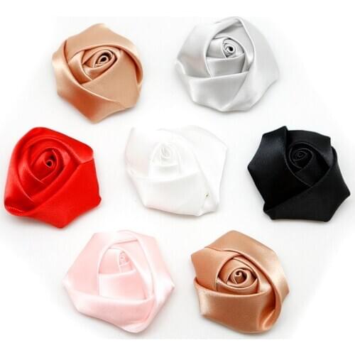 4cm 10pcs/lot Handmade Satin Ribbon Rose Flower Wedding Scrapbooking Embellishment Crafts Accessory