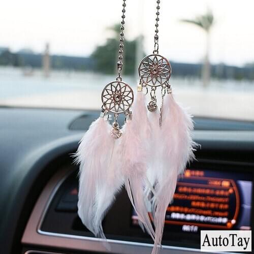 Car Feather Pendant Accessories Hand woven Pendant Feather Dream Catcher Interior Decoration Pendant Style Home Wall Decoration
