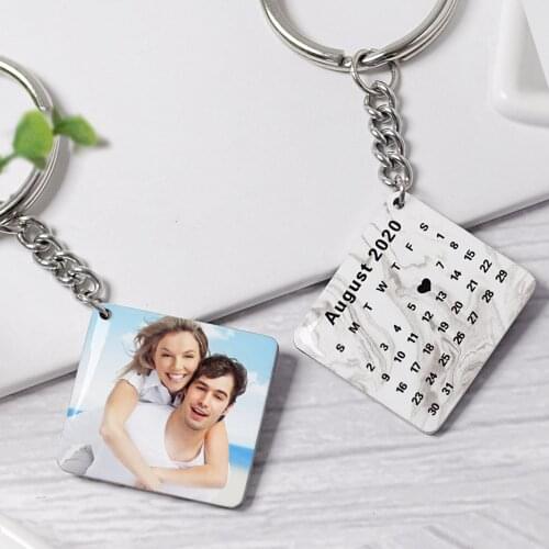 Custom Photo Keychain,Personalized Calendar Keychain,Picture Keyring,Calendar Photo Key Chain,Couple Keychains,Anniversary Gift