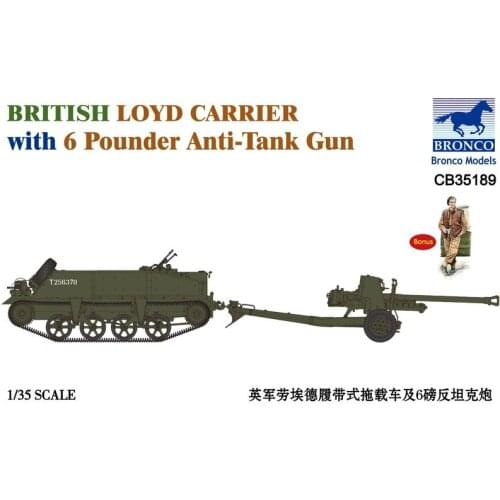 BRONCO CB35189 1/35 British Loyd Carrier with 6 Pounder Anti-Tank Gun - Scale Model Kit