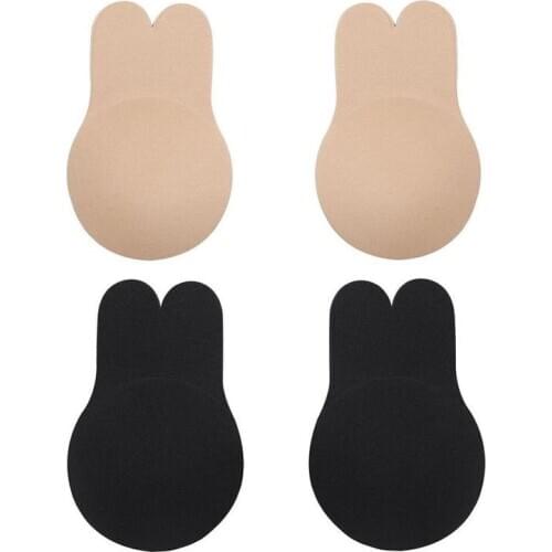 Women Push Up Bras Self Adhesive Silicone Strapless Invisible Bra Reusable Breast Lift Up Sticky Tape Cute Rabbit Ear Bra Pads