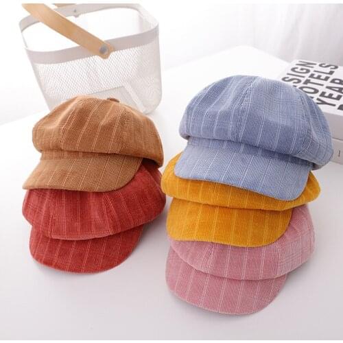 Childrens Octagonal Hat Autumn and Winter New Striped Painter Hat Boys and Girls Baby Fashion Wild Trend Beret Hat
