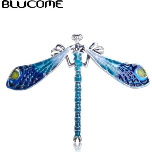 Blucome Fashion Blue Angel Shape Dragonfly Brooch Gold Color Alloy Enamel Jewelry Sweater Coat Bag Scarf Accessories Kids Gifts