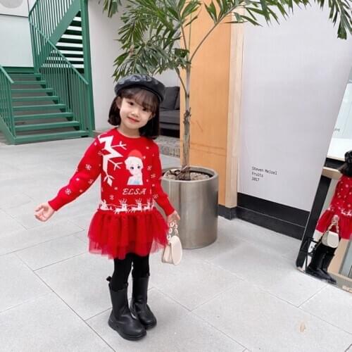 Disney Frozen Snow Red Fashion Anime Casual Dresses Cartoon Children Long Sleeve Winter Clothing Girls Gifts