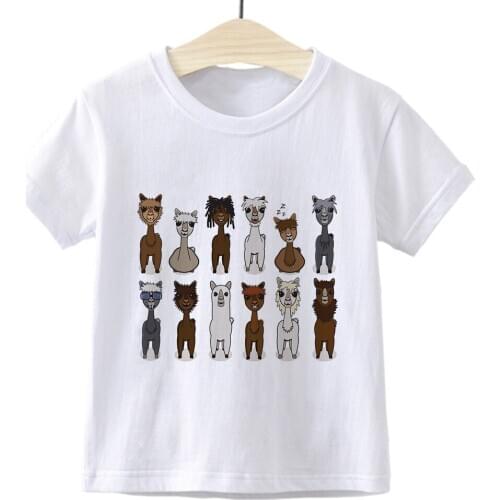 2020 New Animal Alpaca Print Cartoon Clothing Childrens T shirt Girls and Boys Short T-shirt Summer Tops Fashion Kids T-shirts