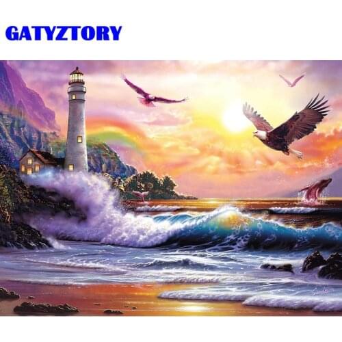 GATYZTORY Paint By Numbers Eagle Sea Wave Coloring By Number Animal Kits HandPainted Art Drawing On Canvas Gift Home Decor