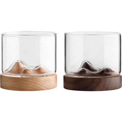 Exquisite Glass Cup For Wine Coffee Teacup 120ml Cup W/Wooden Base