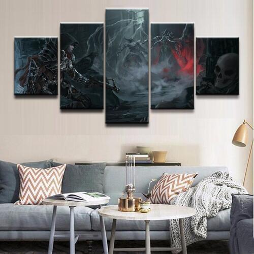Modern Home Wall Art Decor Frame Pictures Art Print 5 Pieces Barbarian Demon Hunter Diablo Reaper Of Souls For Boys Room Poster