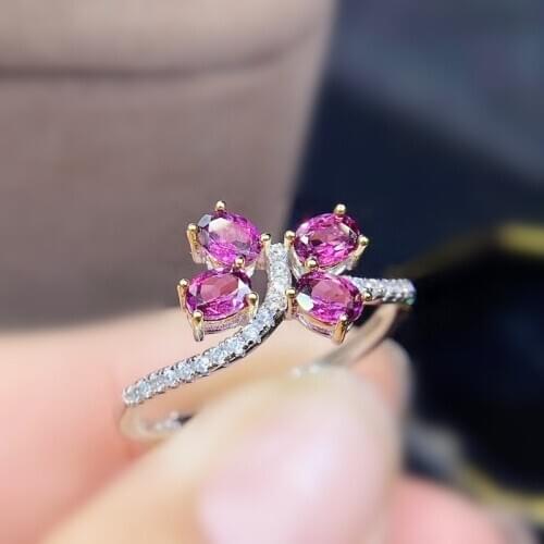Natural real pyrope butterfly ring Per jewelry 3*4mm 0.3ct*4pcs gemstone 925 sterling silver Fine jewelry J21137