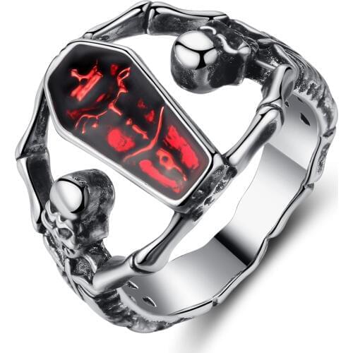 CiNily Created Red Enamel Silver Plated Wholesale Fashion Skeleton for Women Jewelry Party Ring Size 6-9 NJ83