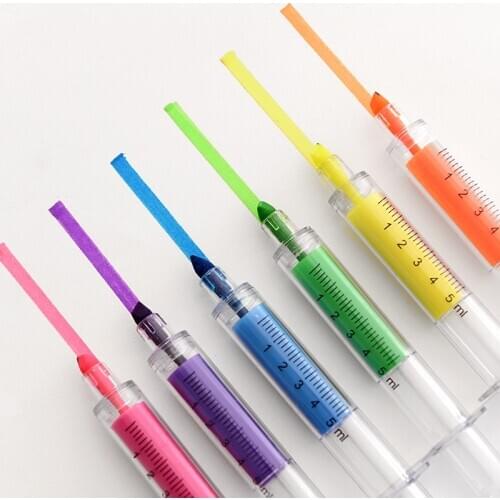 Creative Syringe Design Colorful Highlighter Pen 5 Colors/pack Marker Pens for Promotion Gift School Office Supplies