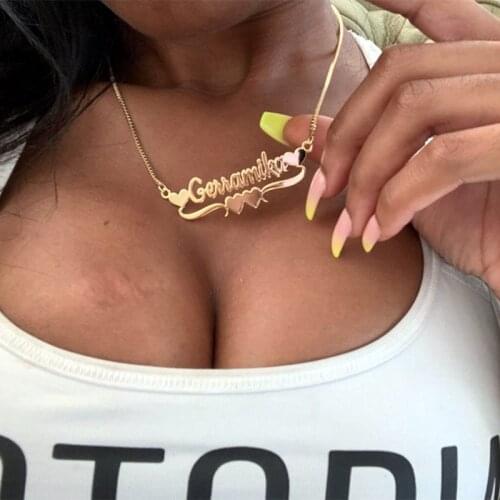 Ribbon Heart Name With Personalized Necklace For Women Nameplate Custom Letter Jewelry Stainless Steel Gold Color Choker Bijoux