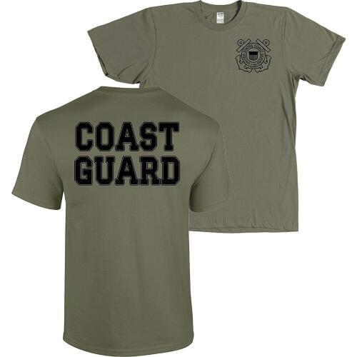2018 New Men T Shirt USCG US Coast Guard Seal and Big Letters Front Back Military Green T-Shirt USA