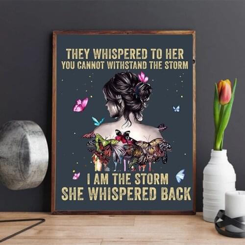 Strong Women Inspirational Quote Art Prints Girls Gift , A Girl with Butterflies Abstract Canvas Painting Girls Room Wall Decor