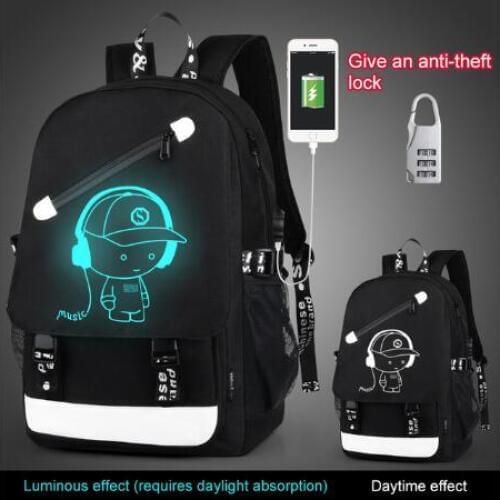 Children school bags boy girls Anime Luminous school backpack waterproof kids book bag USB Charging Port and Lock School Bag