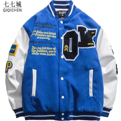 Street Baseball Varsity Jackets Men Embroidery Robot Letter College Jacket Women Harajuku Patchwork Bomber Oversized Coat Couple
