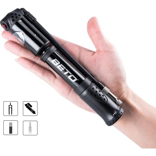 BETO Bicycle Pumps 300psi Gauge Fork Tire Shock Mini Hand Pump For Cycling Schrader Presta Adapter Hose Bike Pump Air Inflator