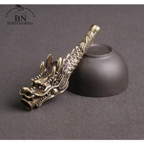 Vintage Brass Dragon Head Filter Tobacco Pipe Chinese Traditional Copper Zodiac Beast Shape Cigarette Holder Smoking Accessories