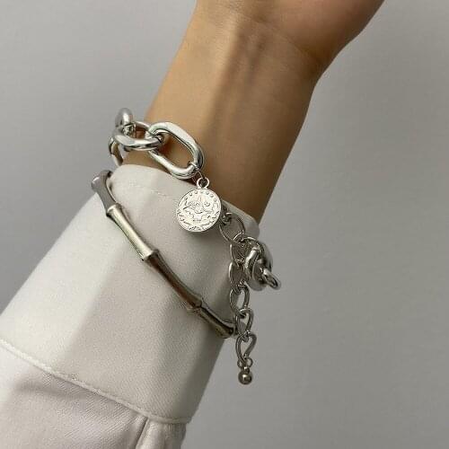 Vintage Coin Bracelets Set for Women Geometric Punk Bamboo Shape Multilayer Bracelet Bangles Fashion Charm Jewelry Accessories