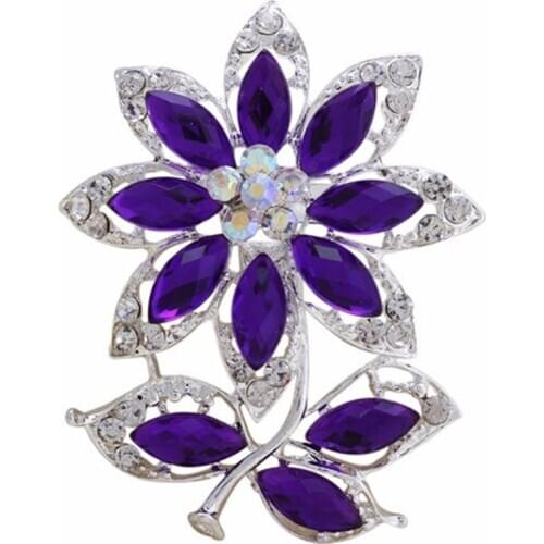 DIEZI New Bouquet Purple Crystal Brooch For Wedding Korean Flower Glass Rhinestone Bride Brooch Pins Women Brooch