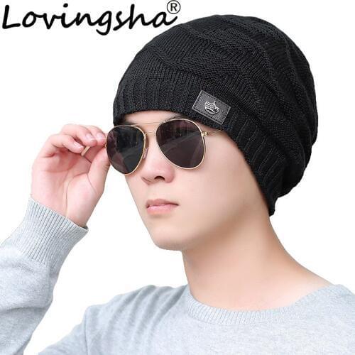 LOVINGSHA Geometric Design Women Winter Skullies Baggy Bonnet Warm Hats For Girl Men Knitted Knit Beanie Faux Fur Caps HT092