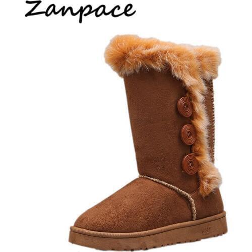 Large Size Woman Boot Button High Tube Snow Boots Keep Warm Quality Winter Boots Women Heel Round Toe Velvet Cotton Women Shoes