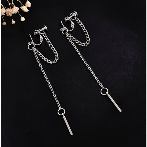 Korean Personality Trend Women Ear Clip Metal Chain Tassel Earrings for Women 2021 Fashion Punk Earrings Charm Party Accessories