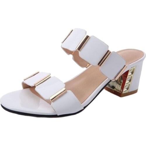 2021 Summer Elegant Women Pumps Breathable Fashion Slippers Slides Ladies Slip-on Mid-Square Heels Female Office Dress Shoes Hot