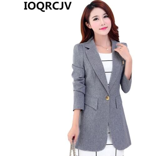 Long Blazers 2020 Spring Autumn Women Blazer Long Sleeve Lightweight Casual Office Lady Slim Jacket Outwear Female Blazer R543