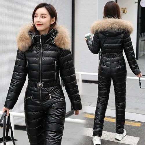 Women Cotton Bodysuit Sashes Jumpsuits Zipper Overalls Tracksuits One Piece Ski Suit Women Jackets Winter Hooded Parka Jumpsuit