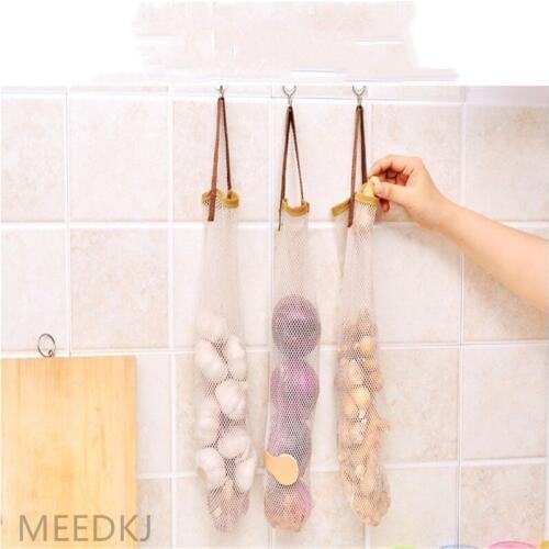 1pcs hangable fruit and vegetable storage mesh bag multifunctional hollowed out breathable garlic onion hanging bag