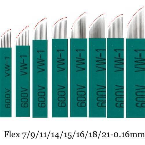 100Pcs 0.16mm Green Nano LAMINA MICRO 12/15 FLEX CHANFRADA Microblading Needles For Tebori Microblading Permannet Manual Pen
