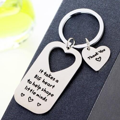 12PC Wholesale Thank You It Takes A Big Heart To Help Shape Keychain Hollow Heart Love Keyring Friends Family Teacher Key Ring