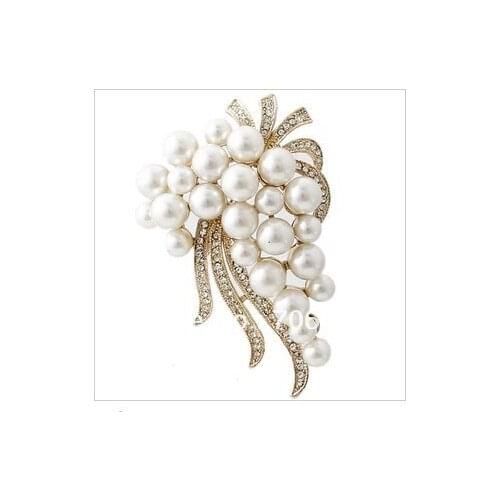 2 Inch Ivory Simulated Pearl and Clear Rhinestone Crystal Large Pin Brooch for Wedding Invitation