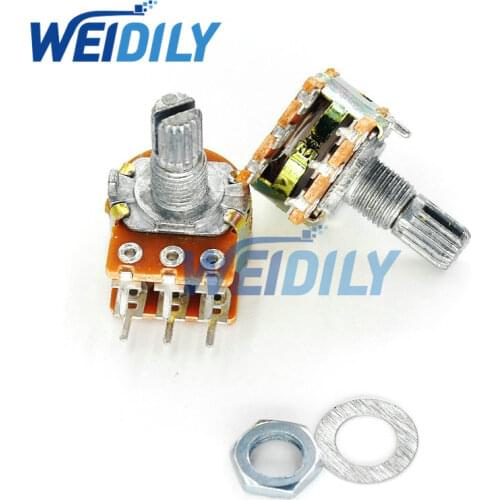 5PCS Dual Stereo Potentiometer Pot B100K 100K Linear shaft 15mm 6Pin WH148 Ohm R Amplifier High Quality