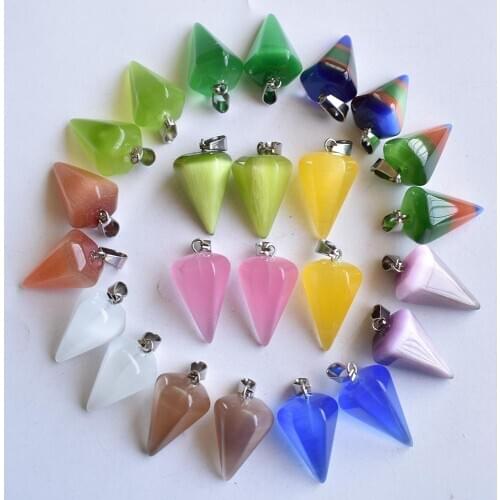 2020 Fashion high quality cats eye stone mixed faceted pendulum charms pendants for jewelry making Wholesale 24pcs/lot free