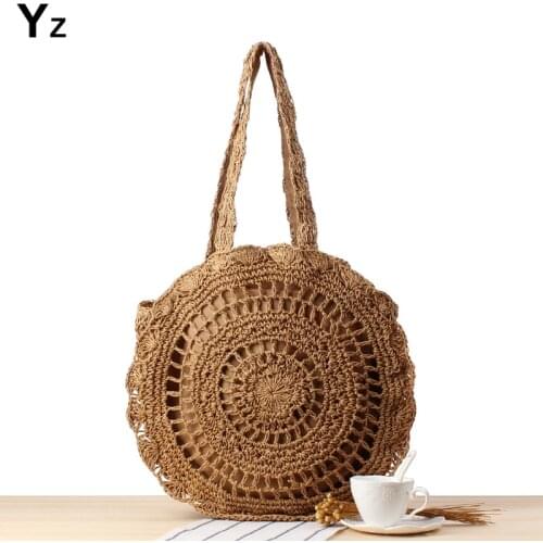 2021 Summer Round Straw Bags for Women Rattan Bag Handmade Woven Beach CrossBody Bag Female Message Handbag Totes
