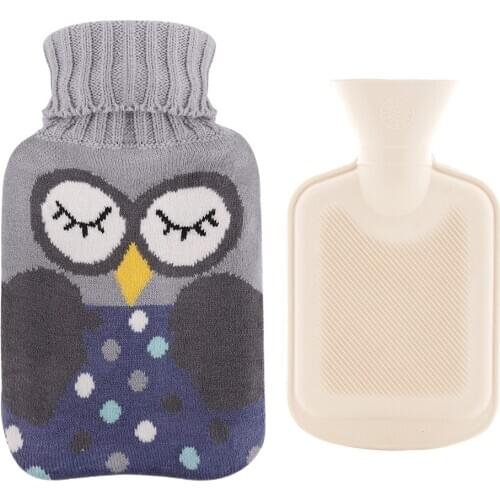 26cm 1000ml Rubber Hot Water Bottle With Knitted Cover Cute Hand Warmers Winter Warmer Filled Mini Explosion-proof Hot Water Bag