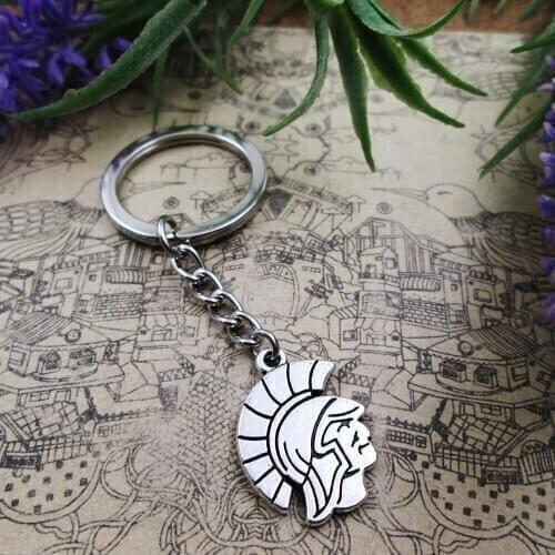 3pcs /lot 23*17mm Spartan Head 28mm Keyring Metal Chain Silver Color Men Car Gift Keychain
