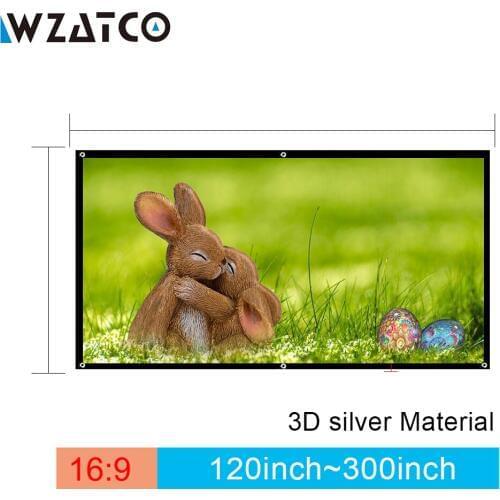WZATCO 3D Projection Screen 250,300inch 16:9 3D Silver Screen Portable Front Without Frame Can Be Fold for FULL HD 3D Projector