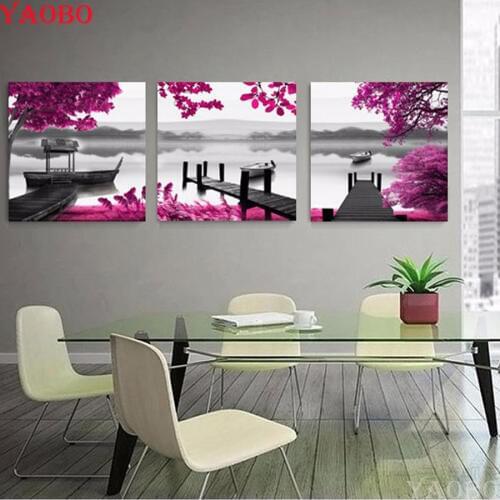 DIY Diamond Painting Landscape Lake 5D Full Square Drill Diamond Embroidery 3pcs/set Cross Stitch Mosaic painting Rhinestone